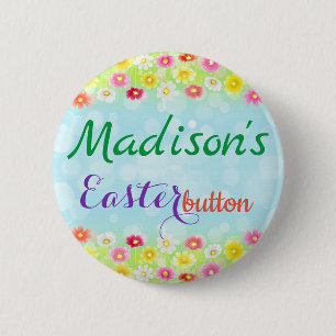 Personalised Floral Easter Button Name Tag Pin