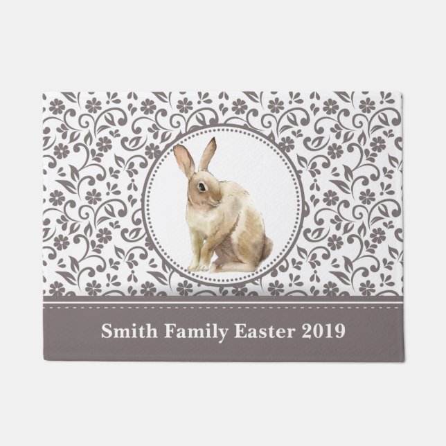 Personalised Floral Easter Rabbit design Doormat (Front)