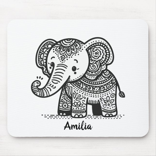 Personalised Floral Elephant Mouse Pad (Front)