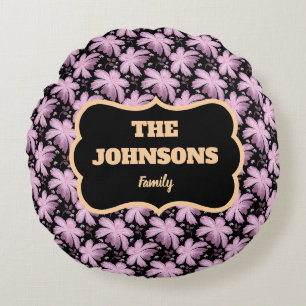 Personalised Floral Family name design Round Cushion