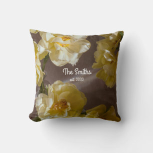 Personalised Floral Family Name with Yellow tulips Cushion