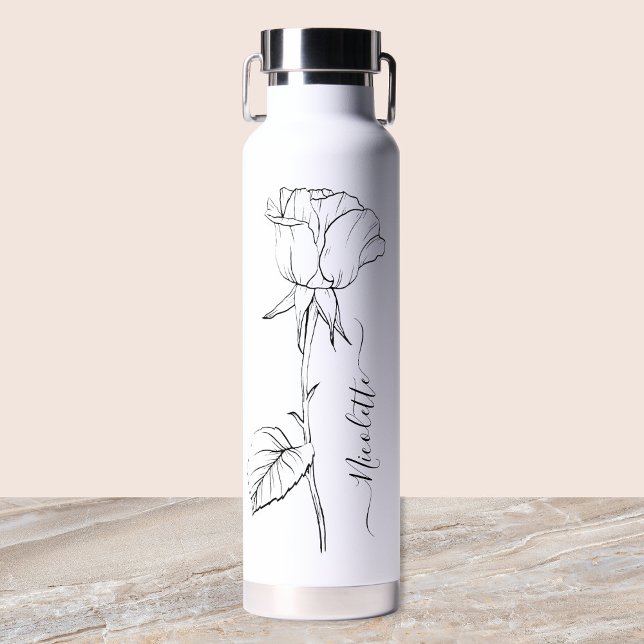 Personalised Floral Flower Name Elegant Script Water Bottle (Creator Uploaded)