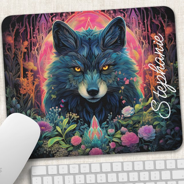 Personalised Floral Forest Wolf Mouse Pad (Creator Uploaded)