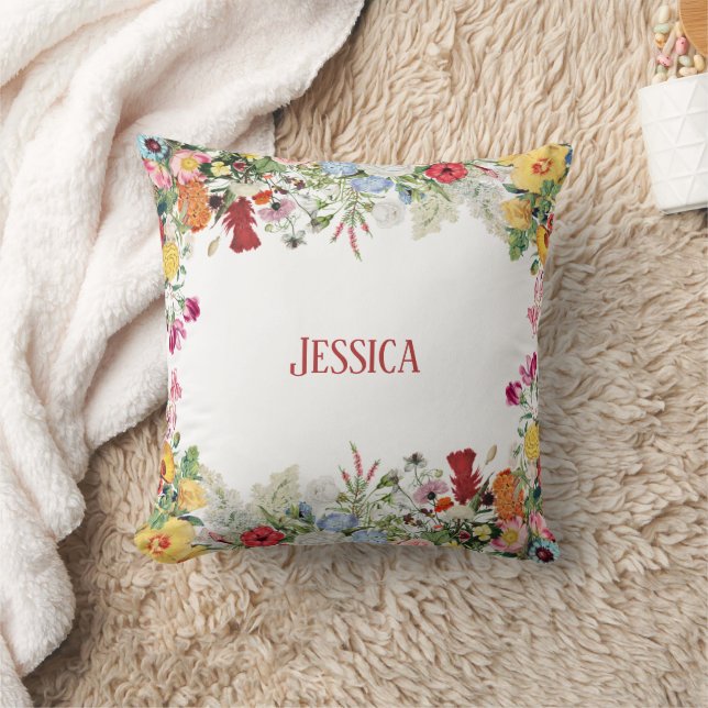 Personalised Floral Garden Colourful Flowers Cushion (Blanket)