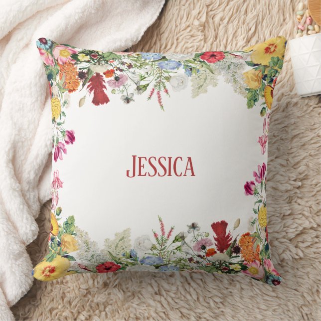 Personalised Floral Garden Colourful Flowers Cushion (Blanket)