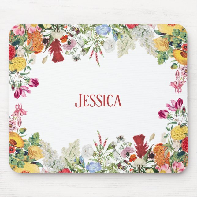 Personalised Floral Garden Colourful Flowers Mouse Pad (Front)
