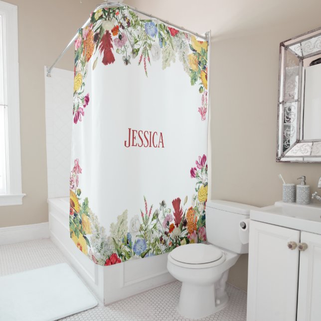 Personalised Floral Garden Colourful Flowers Shower Curtain (In Situ)