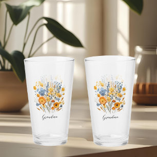Personalised Floral Glass Cup for Grandma Gift