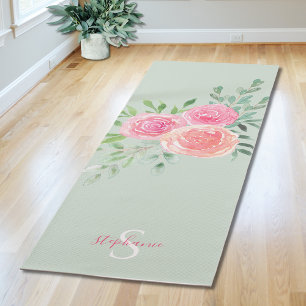 Personalised Floral Green Yoga Mat