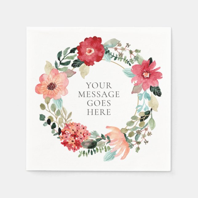 Personalised Floral Greenery Foliage Garland Napkin (Front)