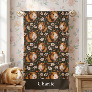 Personalised Floral Guinea Pig Beach Towel