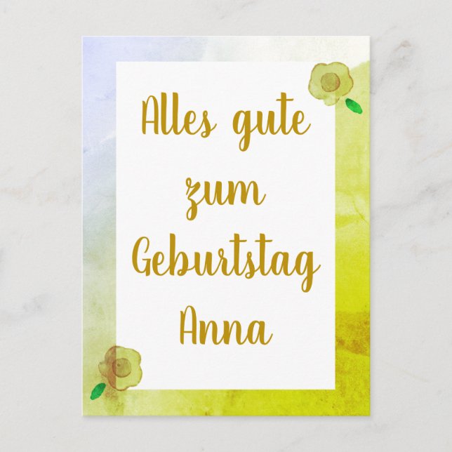 Personalised Floral Happy Birthday in German Card (Front)