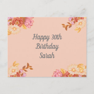Personalised Floral Happy Birthday Postcard