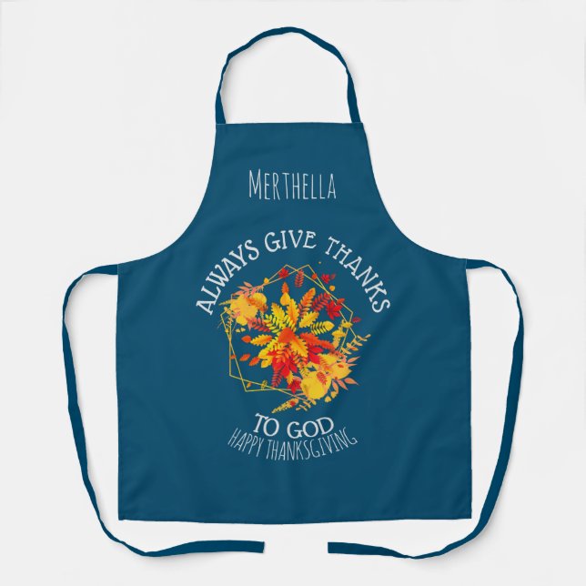 Personalised Floral Happy Thanksgiving Christian Apron (Front)