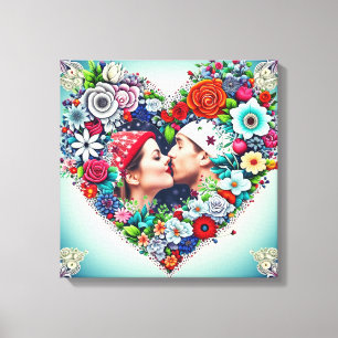 Personalised Floral Heart Frame Romantic Gift Canvas Print