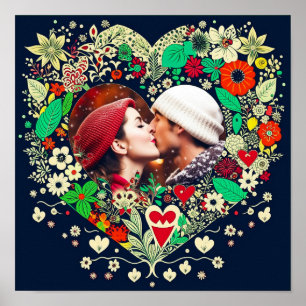 Personalised Floral Heart Frame Romantic Gift Poster