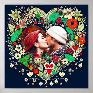 Personalised Floral Heart Frame Romantic Gift Poster