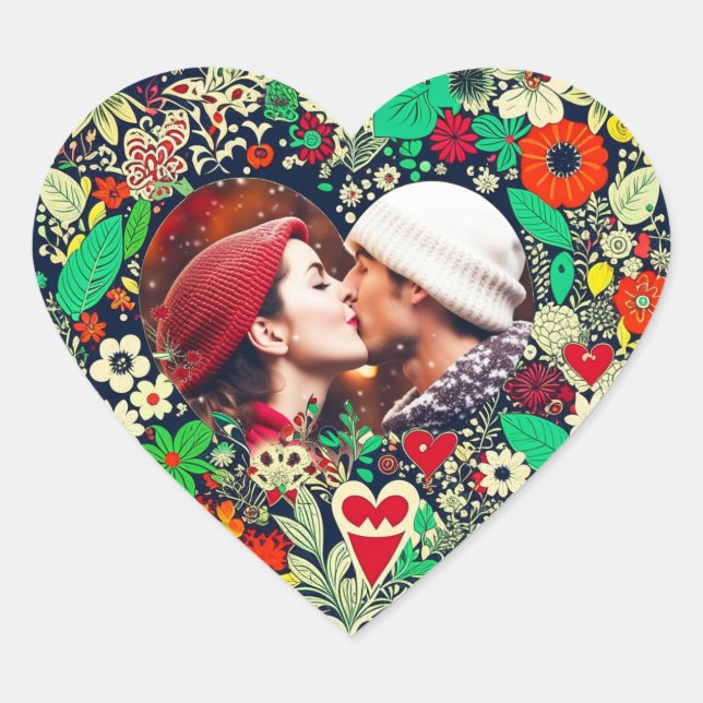 Personalised Floral Heart Frame Romantic Gift Sticker (Front)