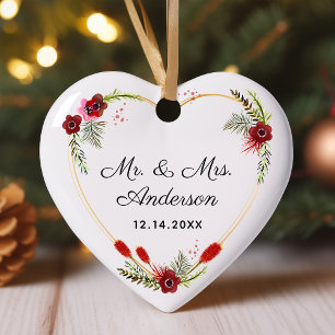 Personalised Floral Heart Photo Mr. & Mrs. Wedding Ceramic Ornament