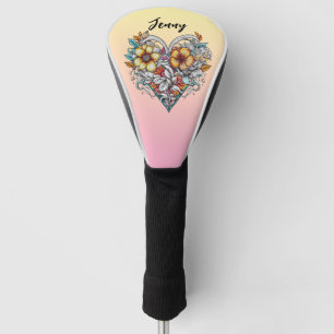 Personalised Floral Heart Romantic Golf Head Cover
