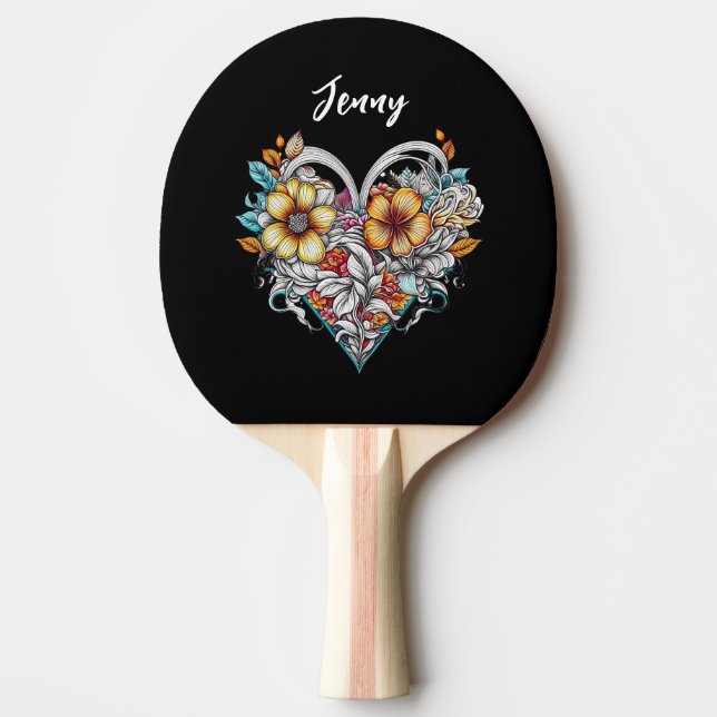 Personalised Floral Heart Romantic Ping Pong Paddle (Front)