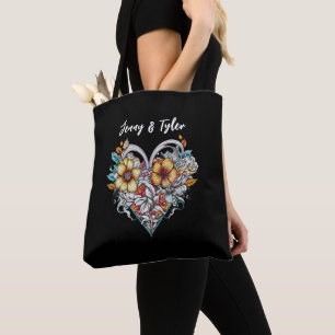 Personalised Floral Heart Romantic Tote Bag