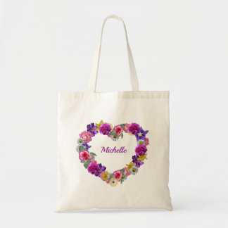 Personalised Floral Heart Tote Bag