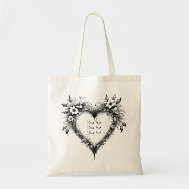Personalised Floral Heart Wedding Tote (Front)