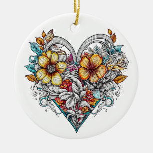 Personalised Floral Heart with Sentimental Message Ceramic Ornament