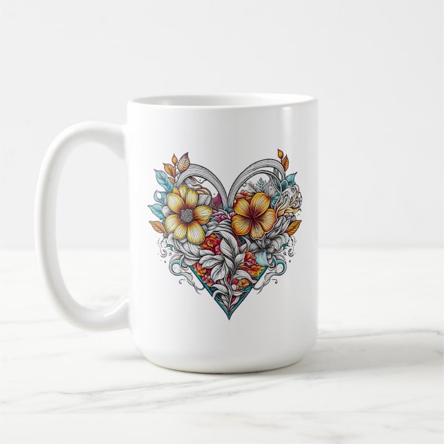 Personalised Floral Heart with Sentimental Message Coffee Mug (Left)