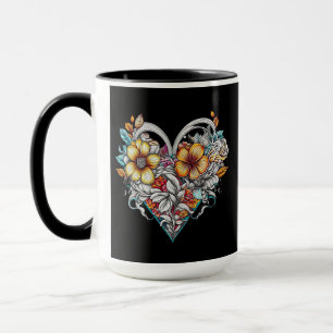 Personalised Floral Heart with Sentimental Message Mug