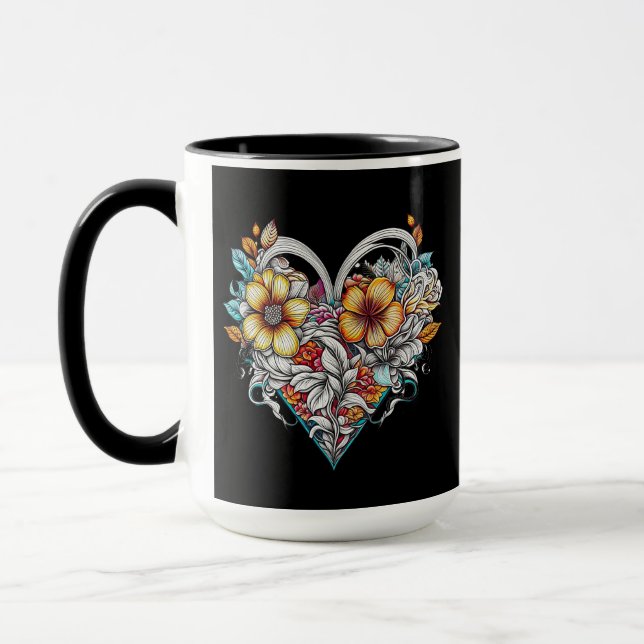 Personalised Floral Heart with Sentimental Message Mug (Left)
