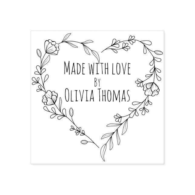 Personalised Floral Heart Wreath 'Made With Love'  Rubber Stamp (Imprint)