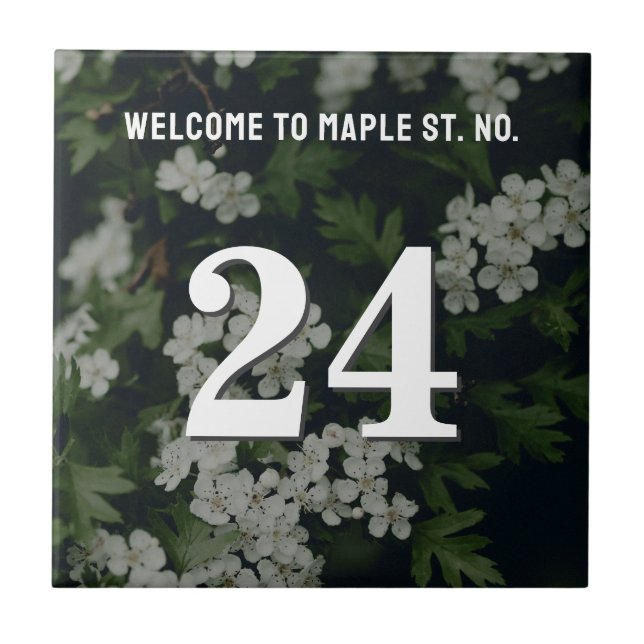Personalised Floral House / Apartment Number Ceramic Tile (Front)