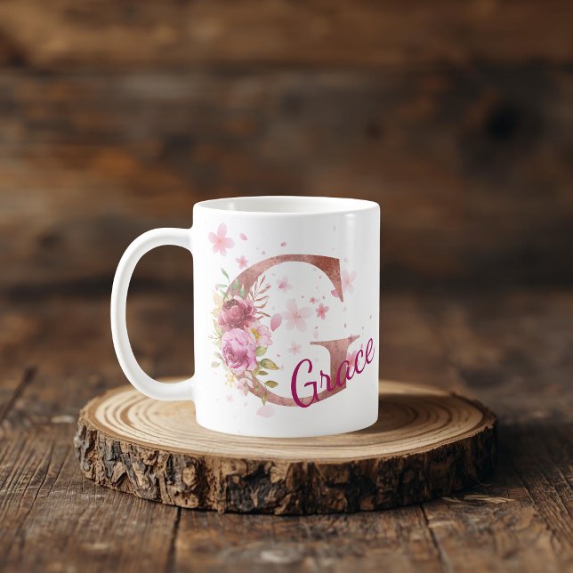 Personalised Floral Initial Mug – Letter G (Creator Uploaded)