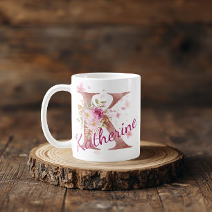 Personalised Floral Initial Mug – Letter K