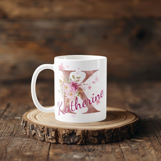 Personalised Floral Initial Mug – Letter K (Creator Uploaded)