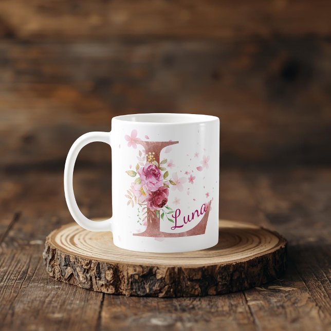 Personalised Floral Initial Mug – Letter L (Creator Uploaded)