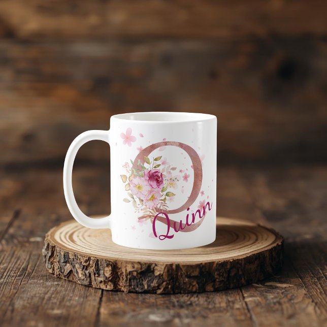 Personalised Floral Initial Mug – Letter Q (Creator Uploaded)