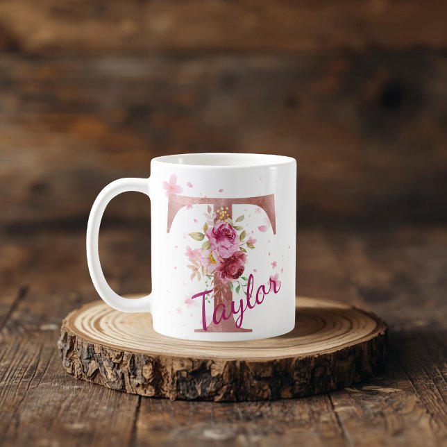 Personalised Floral Initial Mug – Letter T (Creator Uploaded)