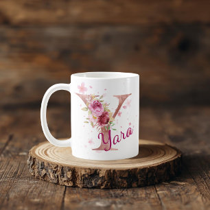 Personalised Floral Initial Mug – Letter Y