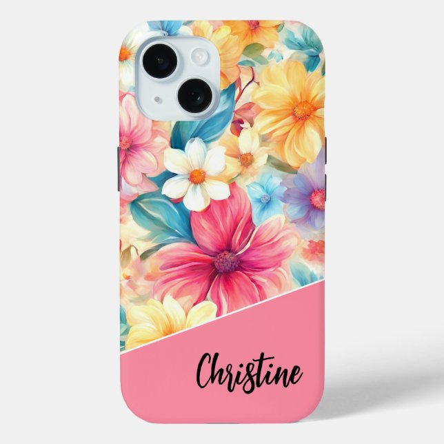 Personalised Floral iPhone 15 Case (Back)