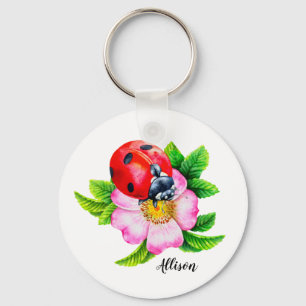 Personalised Floral Ladybug Keychain