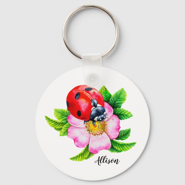Personalised Floral Ladybug Keychain (Front)