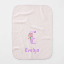 Personalised Floral Letter E Burp Cloth