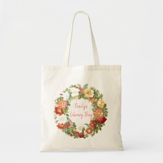 Personalised Floral Library Tote Bag (Front)