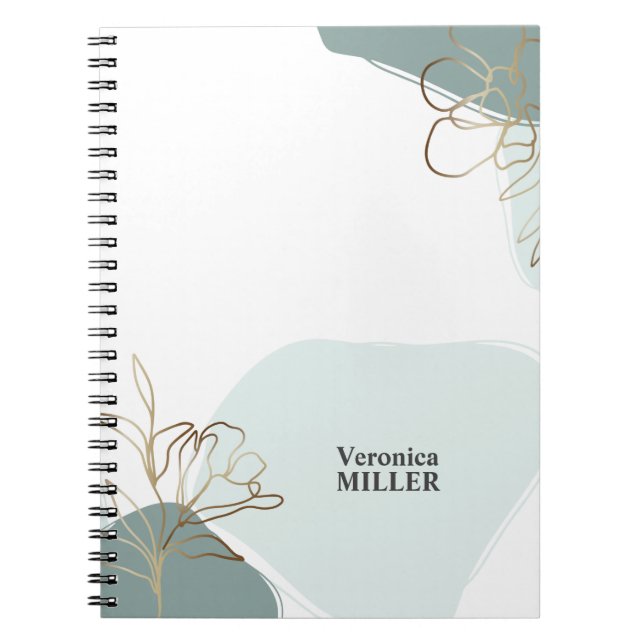Personalised Floral Modern Mint and Gold Notebook (Front)