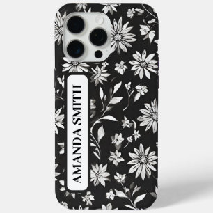 Personalised Floral Monochrome Pattern iPhone 15 Pro Max Case