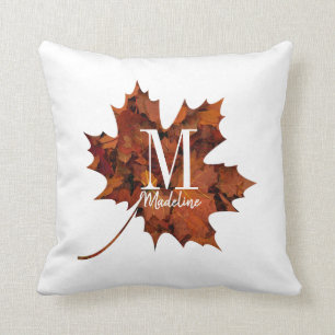 Personalised Floral Monogram Autumn Maple Leaf Cushion