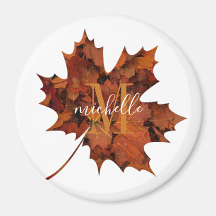 Personalised Floral Monogram Autumn Maple Leaf Magnet